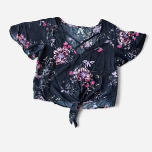 Mudd Floral Tie-Front Blouse